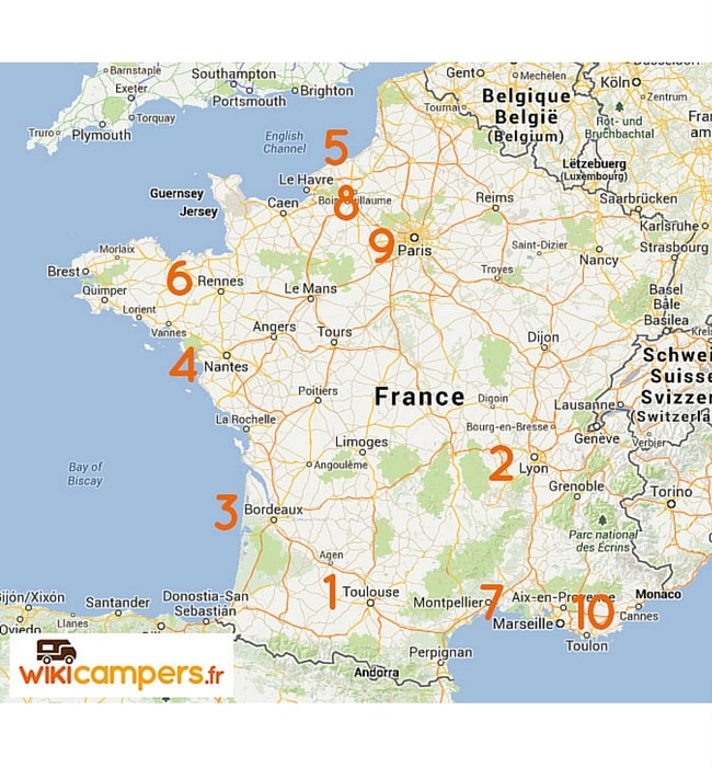 villes les plus recherchées pour louer un camping-car en France