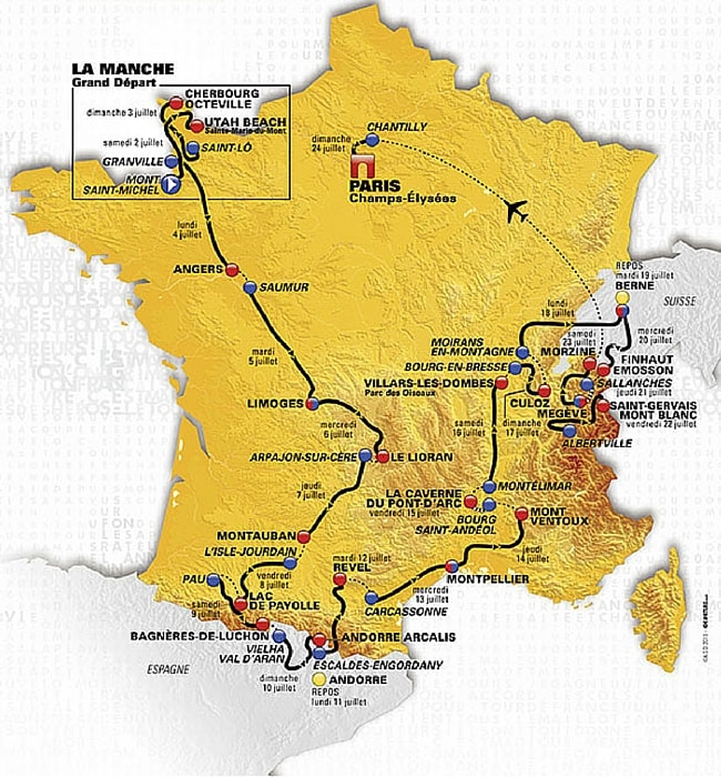 La carte du tour de France 2016